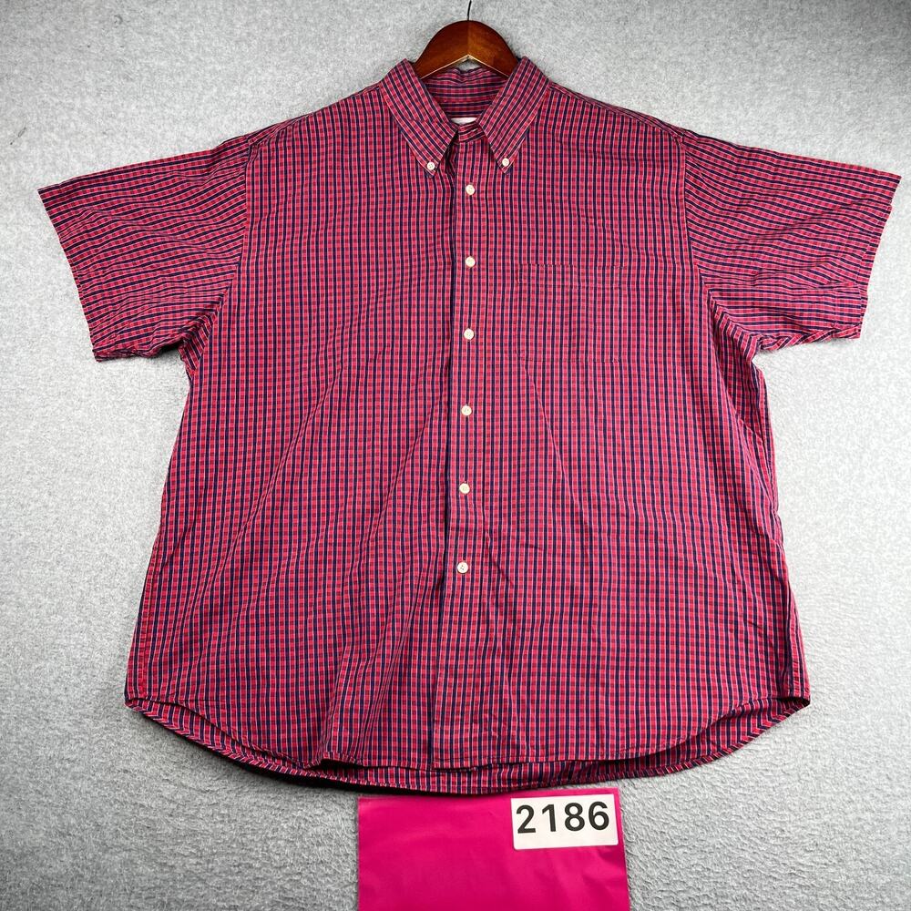 Brooks Brothers 346 Shirt Red Navy Check Casual Button Up Short Sleeve Mens XL